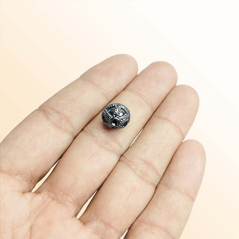 Handcrafted black rhodium overlay copper round bead from India for jewelry making