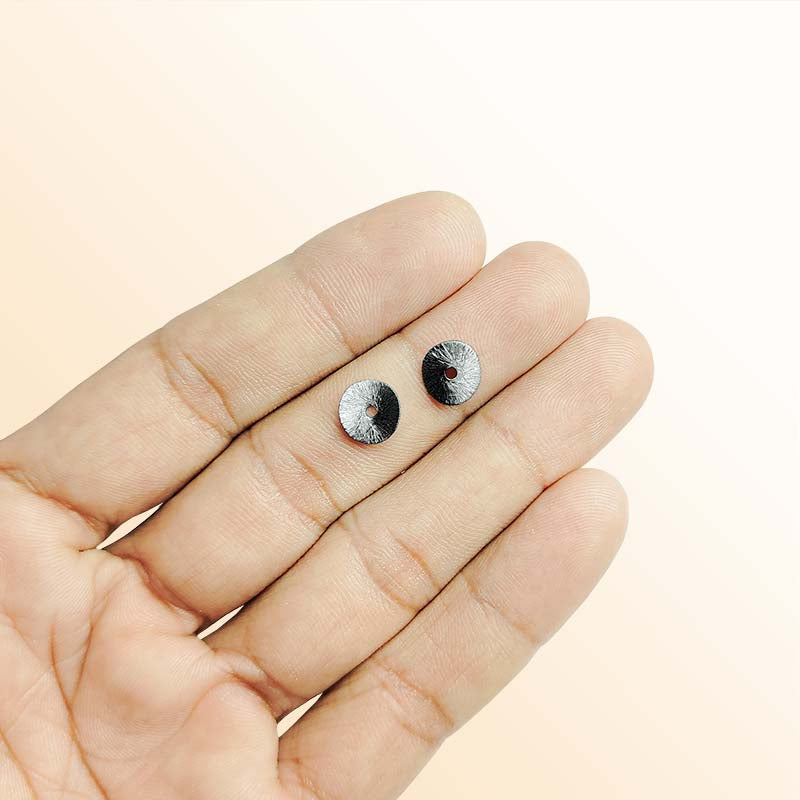 Handcrafted black rhodium overlay copper round disc bead from India for jewelry making