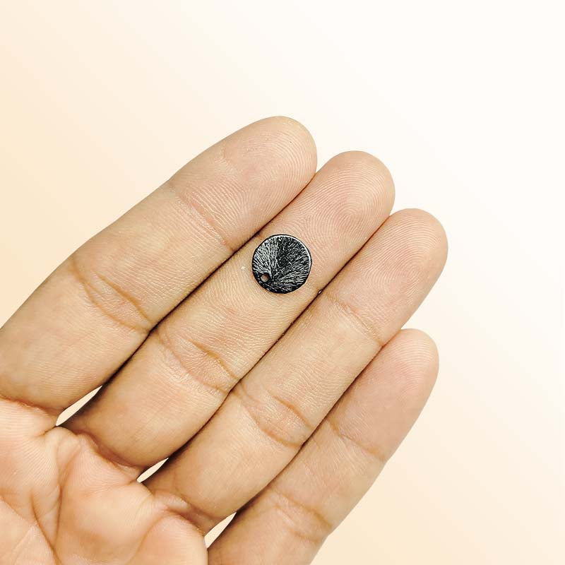 Handcrafted black rhodium overlay copper round charm from India for jewelry making