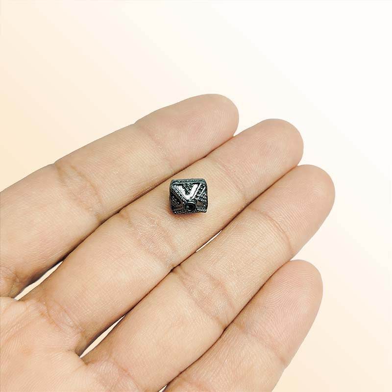 Handcrafted black rhodium overlay copper ornate square bead from India with vintage textured design