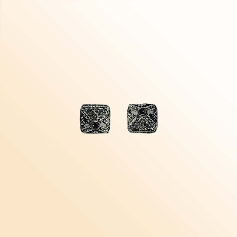 Handcrafted black rhodium overlay copper ornate square bead from India with vintage textured design