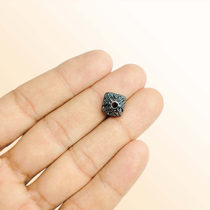 Handcrafted black rhodium overlay copper ornate square bead from India with vintage textured design