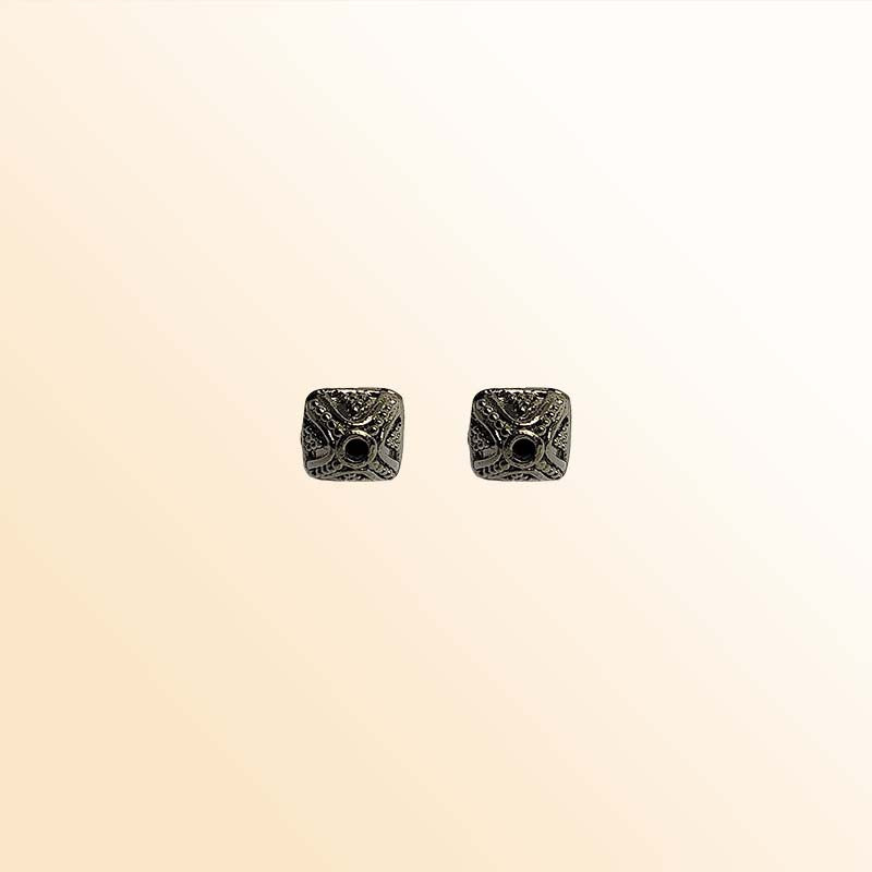 Handcrafted black rhodium overlay copper ornate square bead from India with vintage textured design