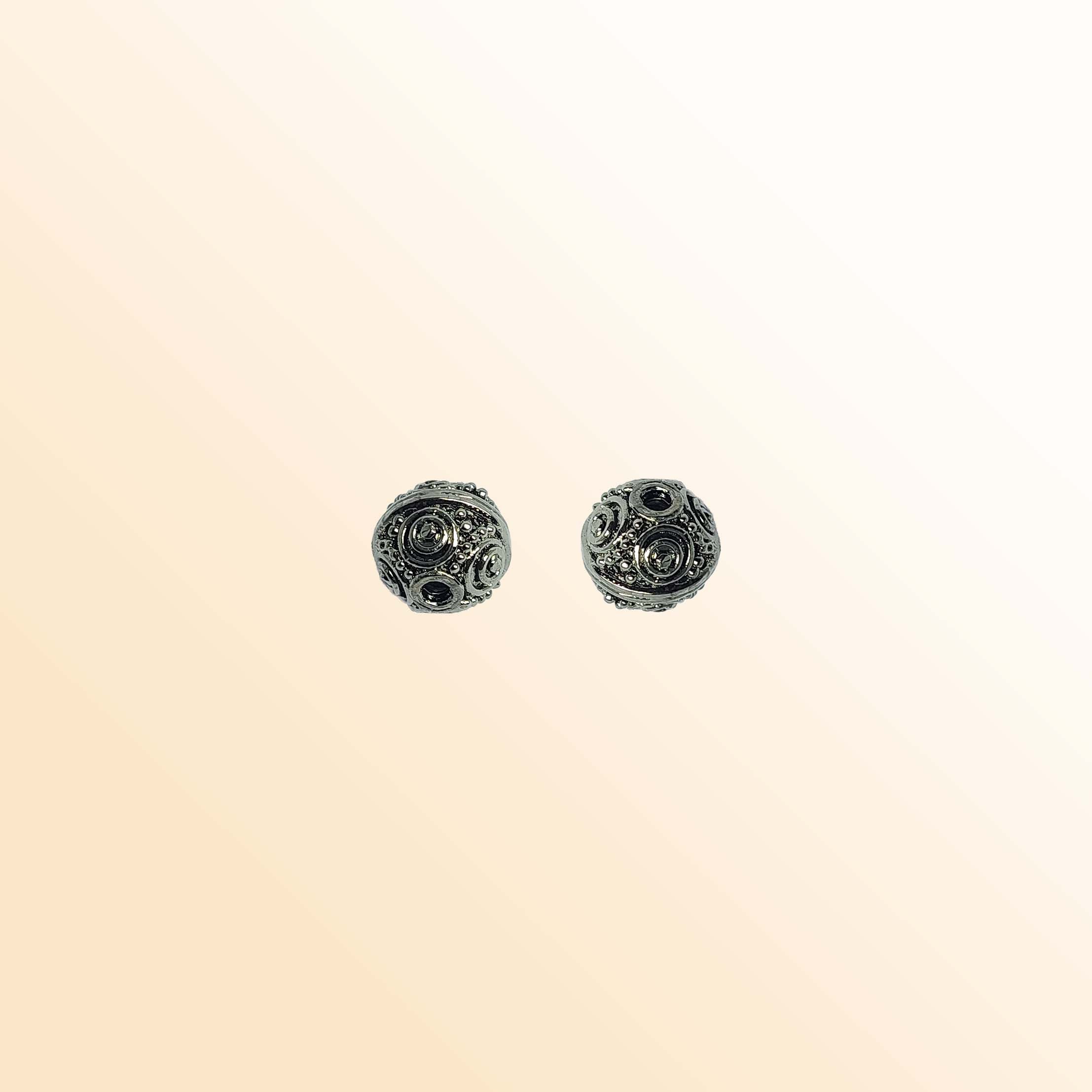 Handcrafted black rhodium overlay copper ornate round bead from India with vintage circular texture