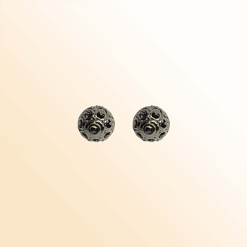 Handcrafted black rhodium overlay copper ornate dome round bead from India with floral textured design