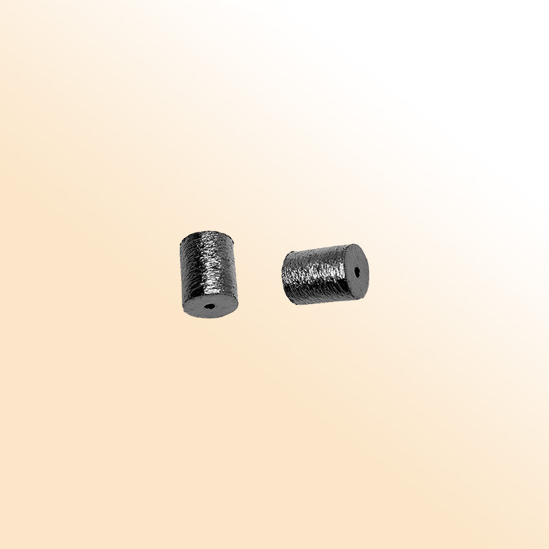 Handcrafted black rhodium overlay copper textured barrel bead from India with radial brushed finish