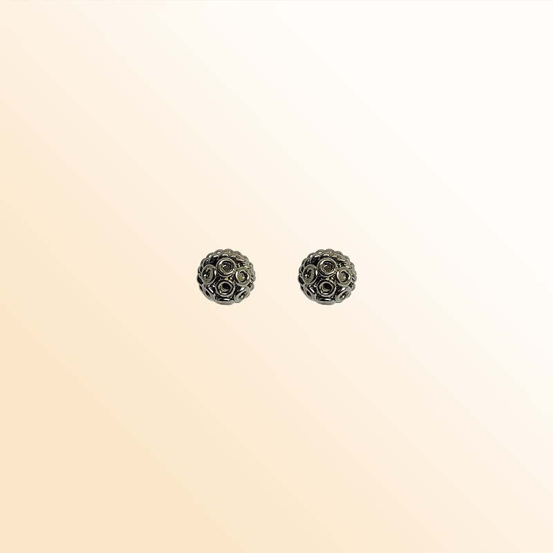 Handcrafted black rhodium overlay copper ornate rope round bead from India with vintage textured design
