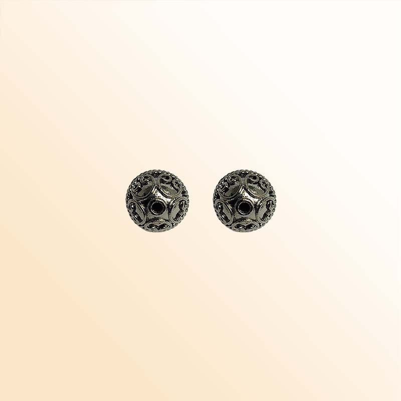Handcrafted black rhodium overlay copper ornate rope center round bead from India with vintage swirl texture