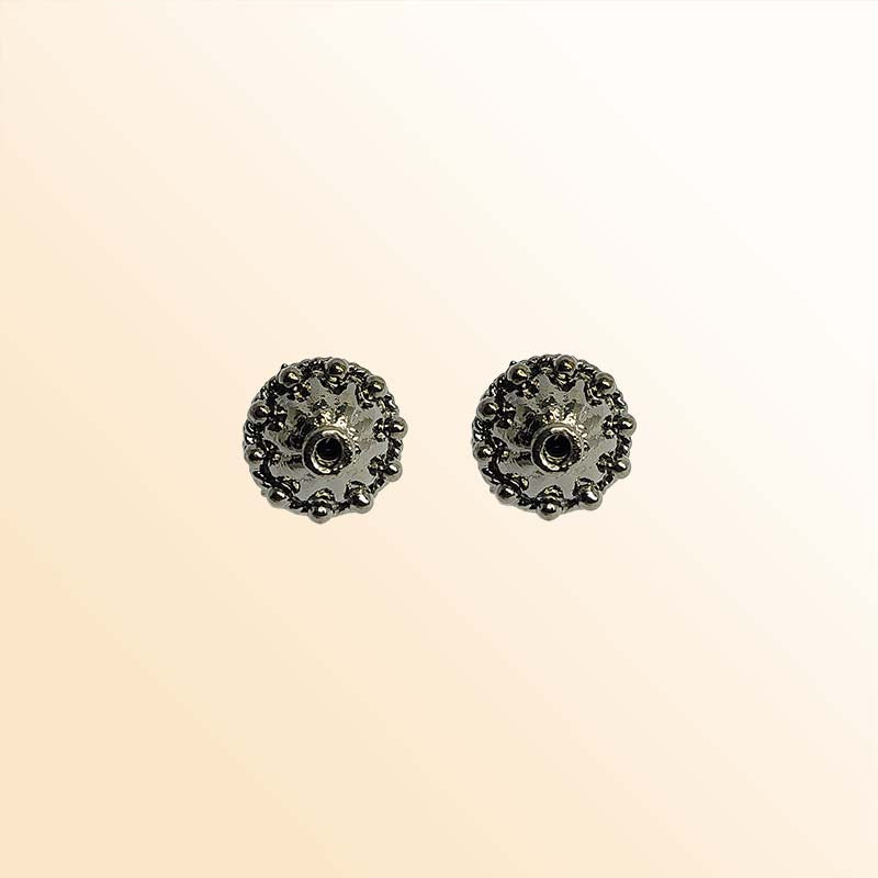 Handcrafted black rhodium overlay copper floral dome round bead from India with vintage textured design