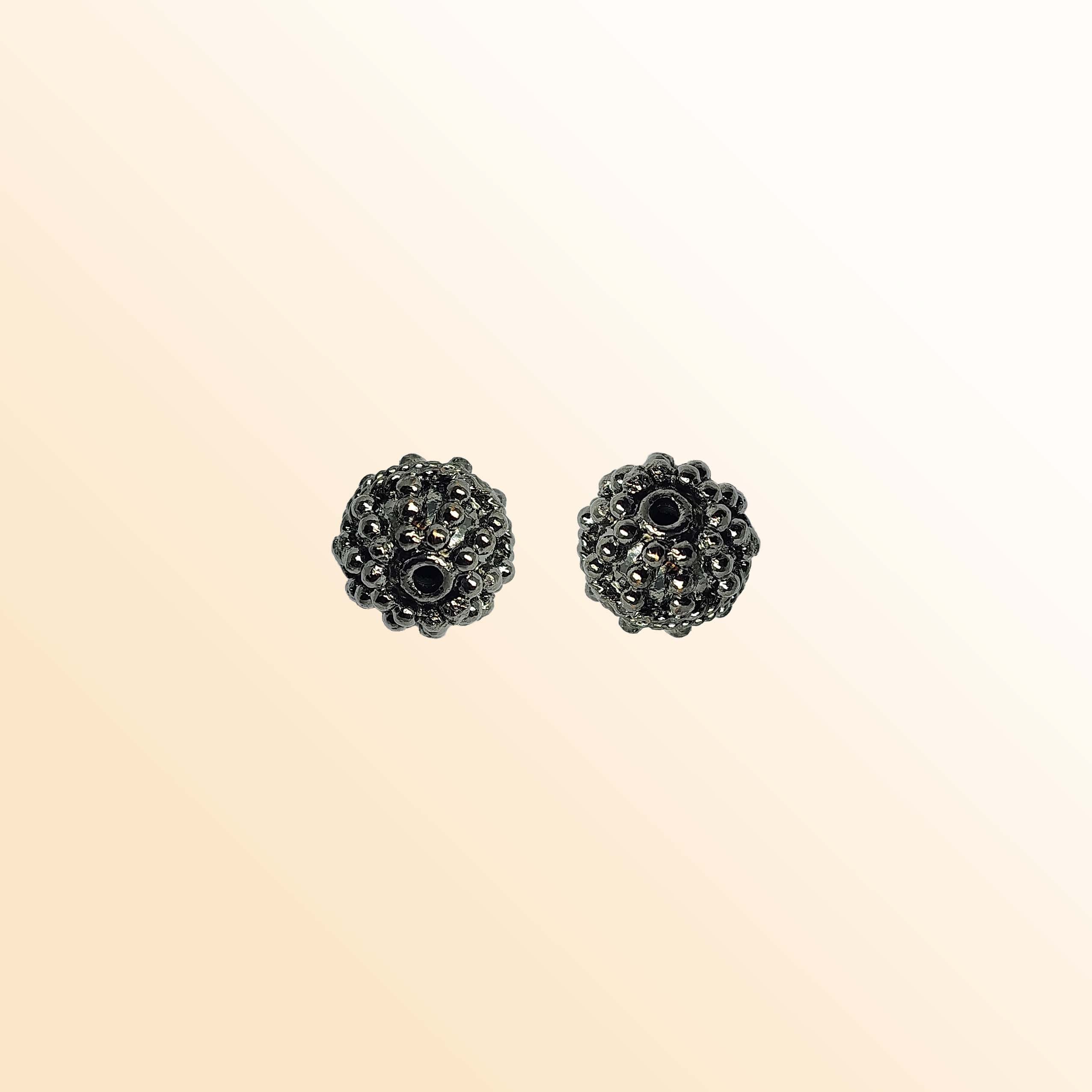 Handcrafted black rhodium overlay copper granulated round bead from India with antique dotted texture
