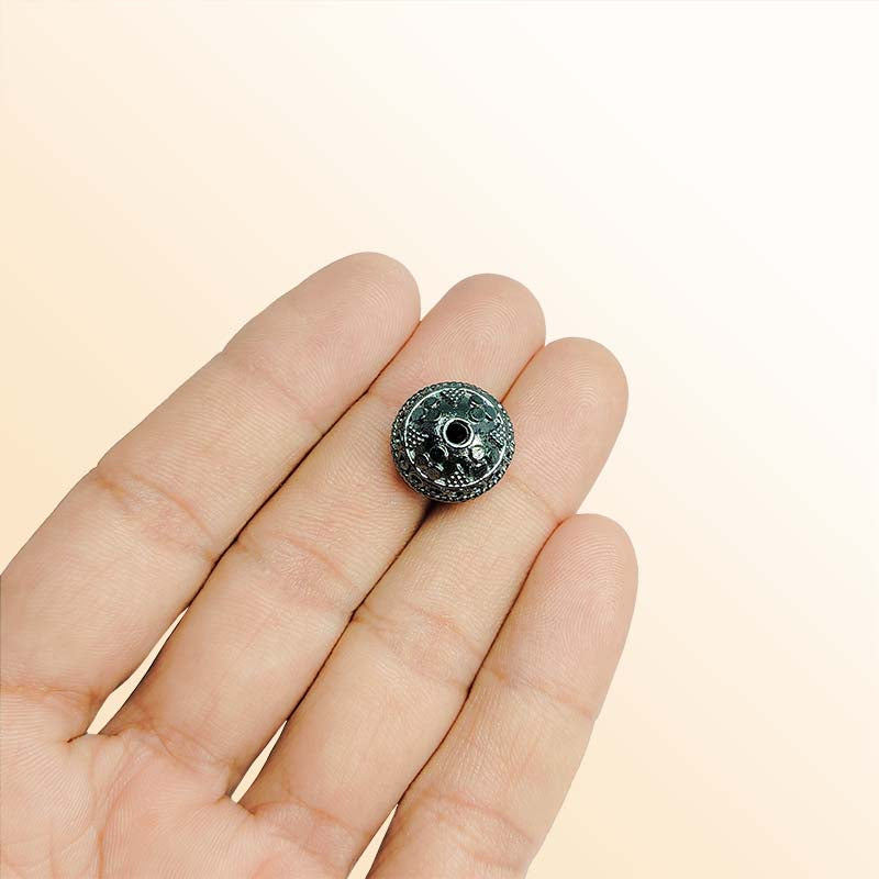 Handcrafted black rhodium overlay copper floral rope band round bead from India with ornate textured finish