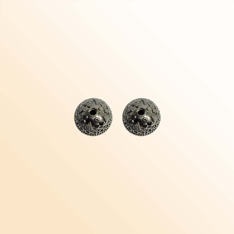 Handcrafted black rhodium overlay copper floral rope band round bead from India with ornate textured finish