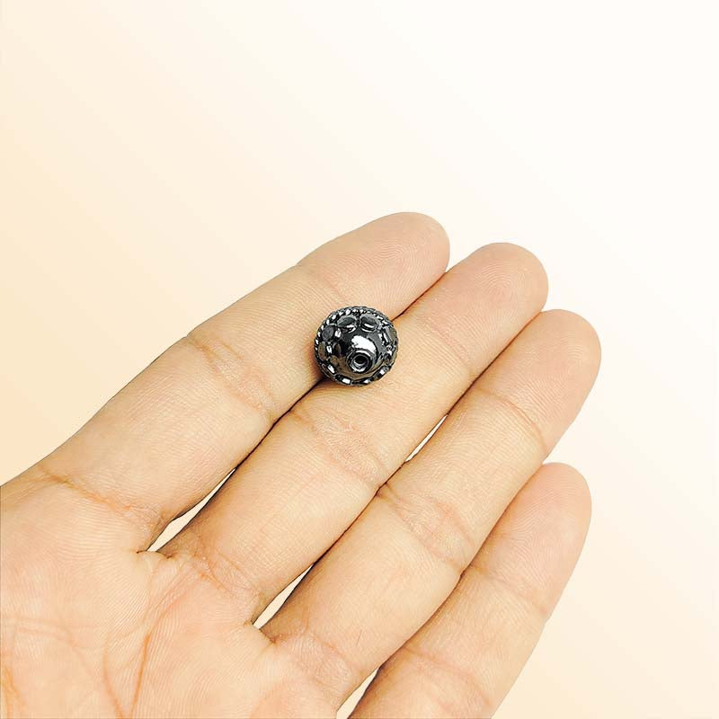 Handcrafted black rhodium overlay copper floral rope band round bead from India with smooth petal design