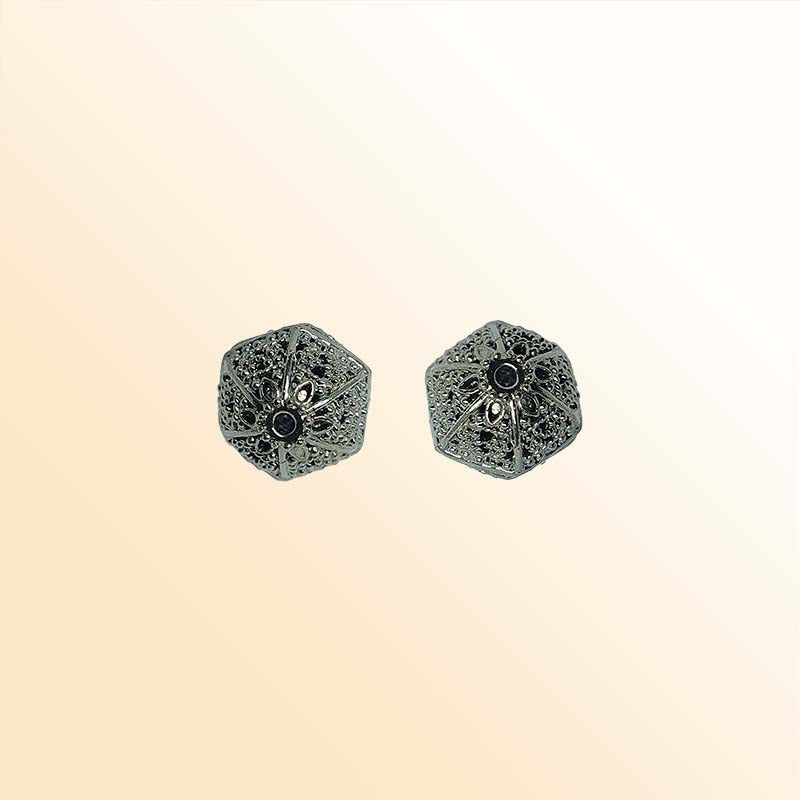 Black rhodium overlay copper ornate faceted bead 15mm handcrafted in India for retail jewelry designs