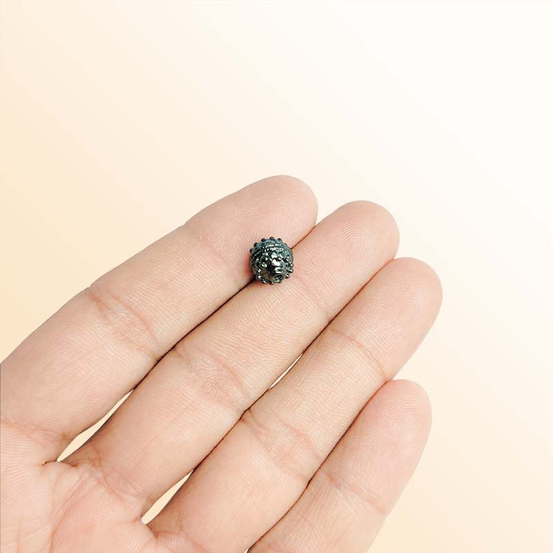 Black rhodium overlay copper ornamental round bead 8mm handcrafted in India for retail jewelry designs