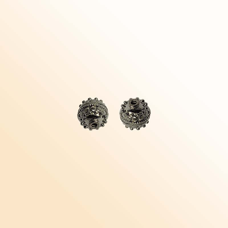 Black rhodium overlay copper ornamental round bead 8mm handcrafted in India for retail jewelry designs