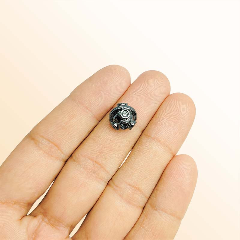Black rhodium overlay copper studded round bead handcrafted in India for retail jewelry designs