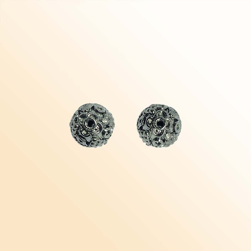 Black rhodium overlay copper floral round bead handcrafted in India for retail jewelry designs