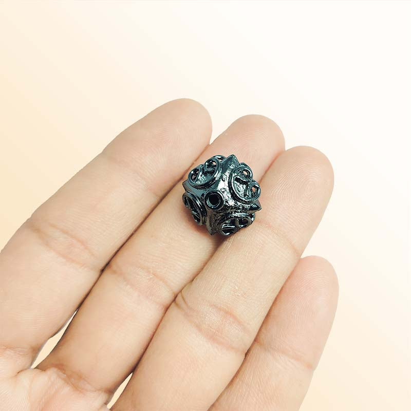 Black rhodium overlay copper filigree cube bead 15mm handcrafted in India for retail jewelry designs