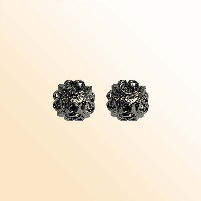 Black rhodium overlay copper filigree cube bead 15mm handcrafted in India for retail jewelry designs