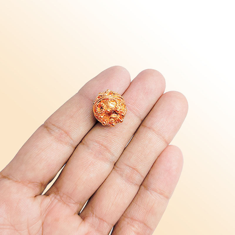 Vintage rose gold overlay copper floral bead handcrafted in India for elegant jewelry designs