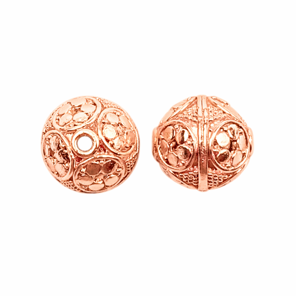 Decorative rose gold overlay copper filigree bead handcrafted in India for jewelry designs