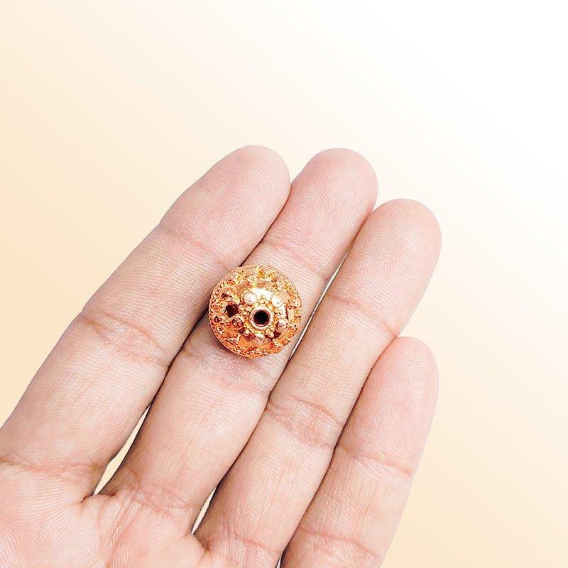 Textured rose gold overlay copper bead handcrafted in India for jewelry designs