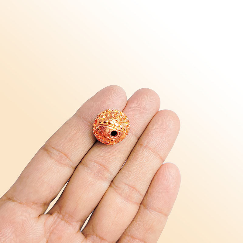 Decorative rose gold overlay copper textured bead handcrafted in India for jewelry designs