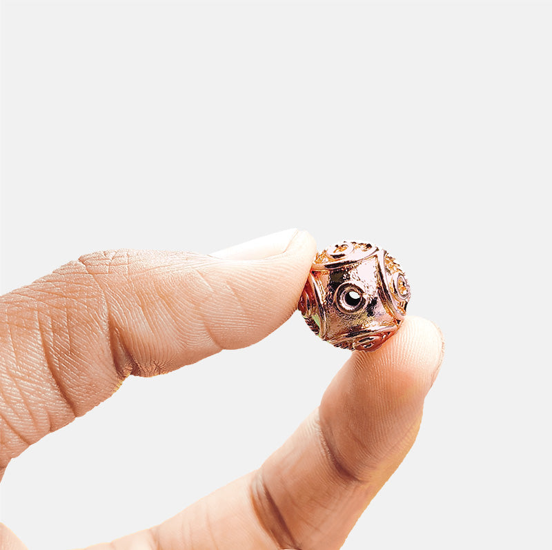 Statement rose gold overlay copper geometric bead handcrafted in India for jewelry designs
