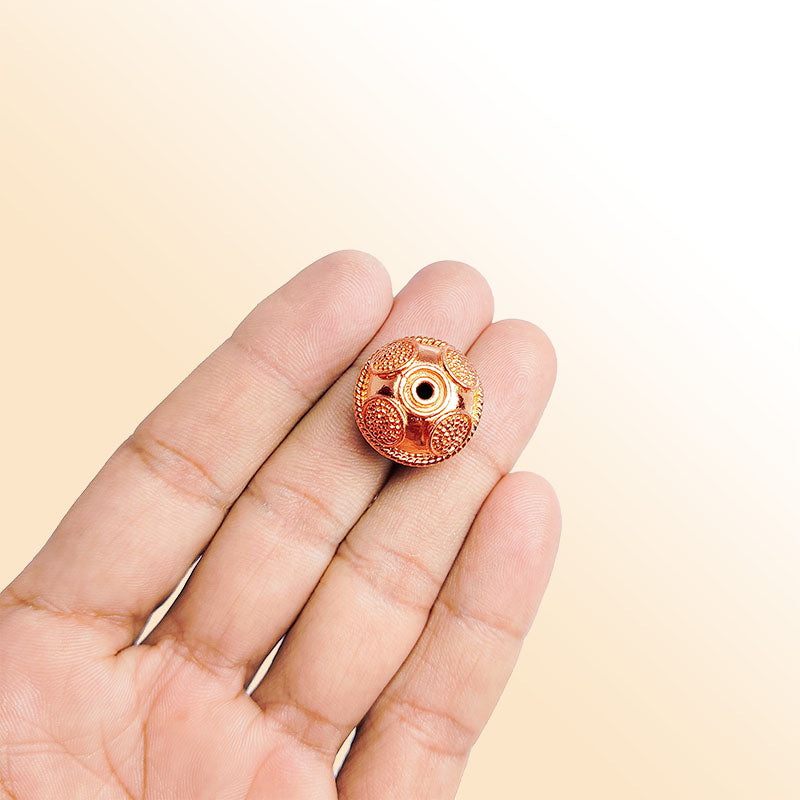 Textured rose gold overlay copper granulated bead handcrafted in India for jewelry designs