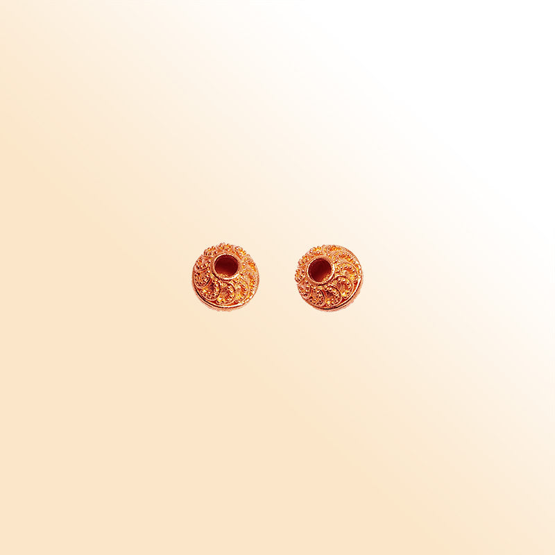 Rose Gold round decorative bead with textured design handcrafted in India for retail jewelry use
