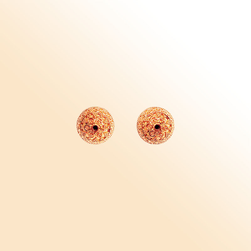 Rose gold overlay copper round filigree bead handcrafted in India for elegant jewelry designs
