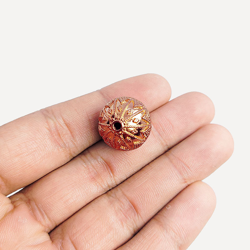 Rose Gold handcrafted round bead from India with textured dotted design for jewelry making