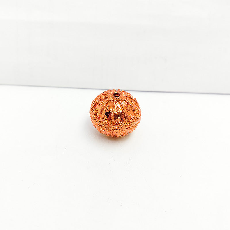 Rose Gold handcrafted round bead from India with textured dotted design for jewelry making