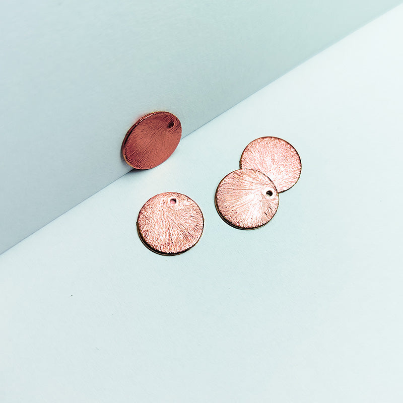 Handcrafted rose gold overlay copper large round textured disc made in India with brushed finish