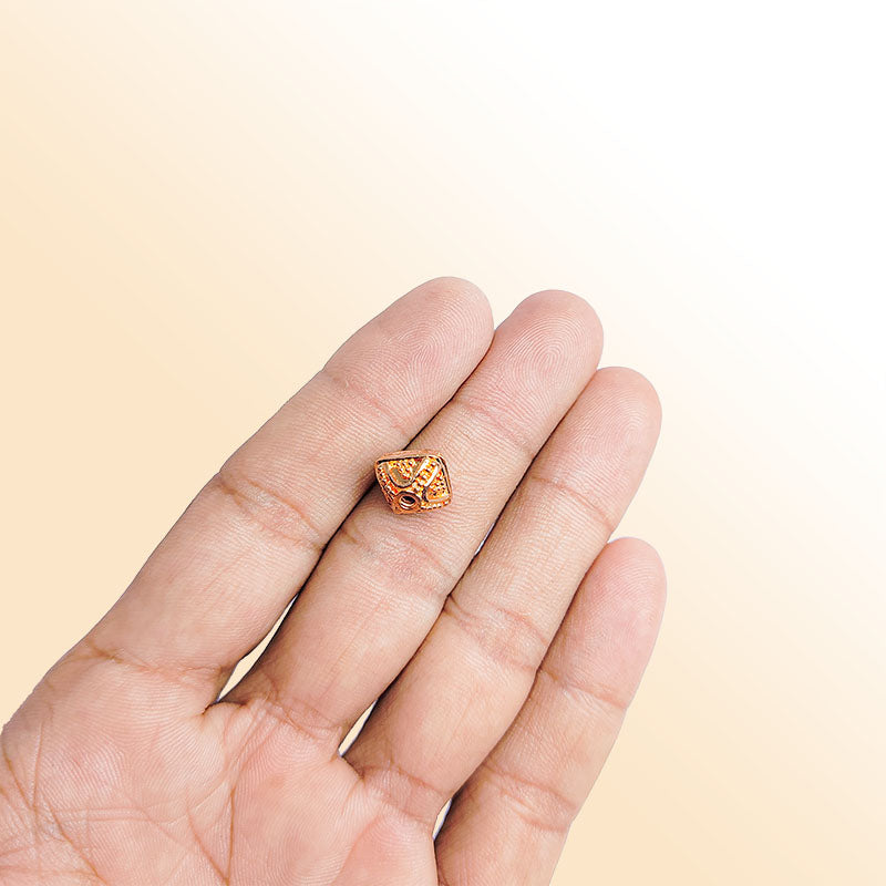 Handcrafted rose gold overlay copper decorative square bead made in India with textured finish
