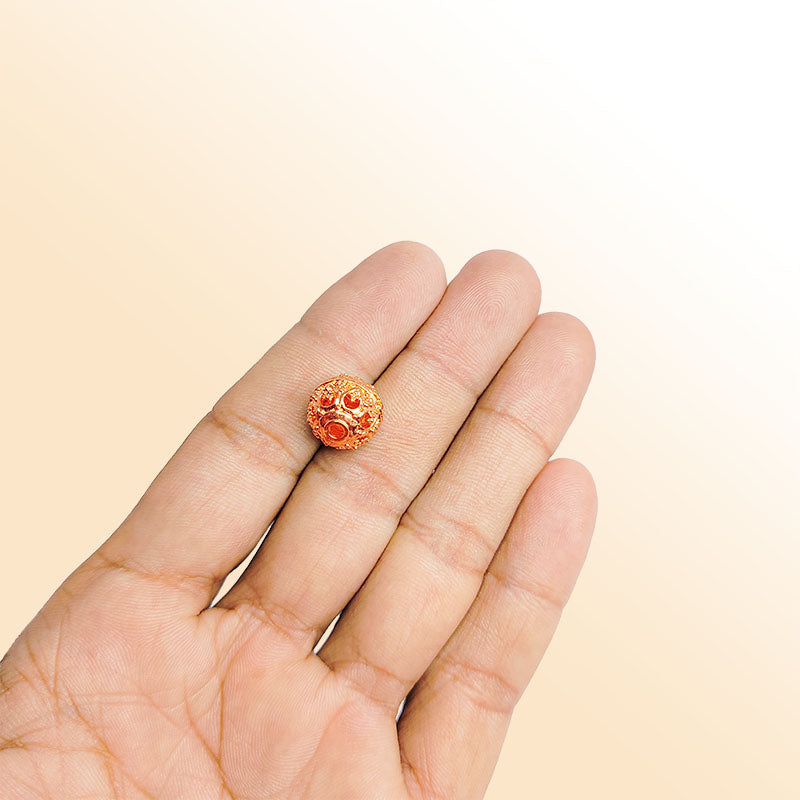 Handcrafted rose gold overlay copper floral round bead made in India with ornate texture