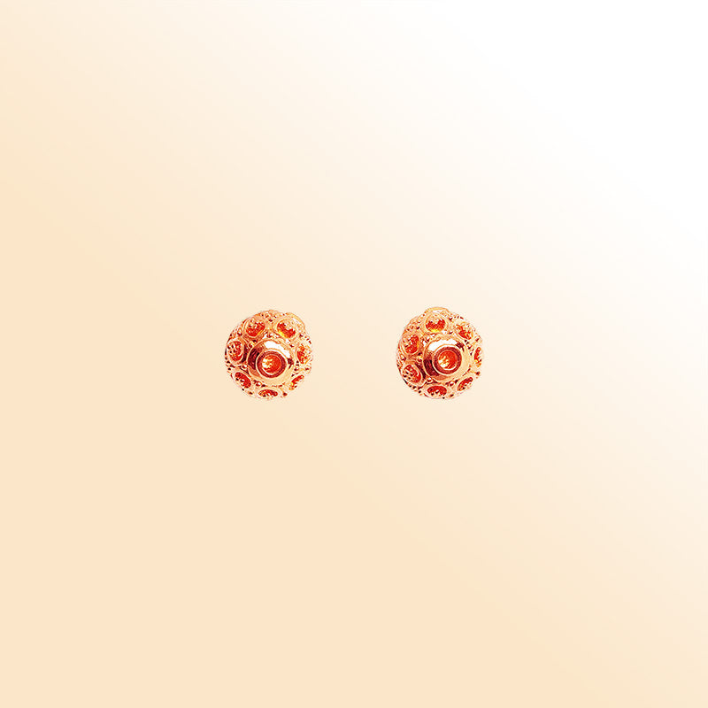Handcrafted rose gold overlay copper floral round bead made in India with ornate texture