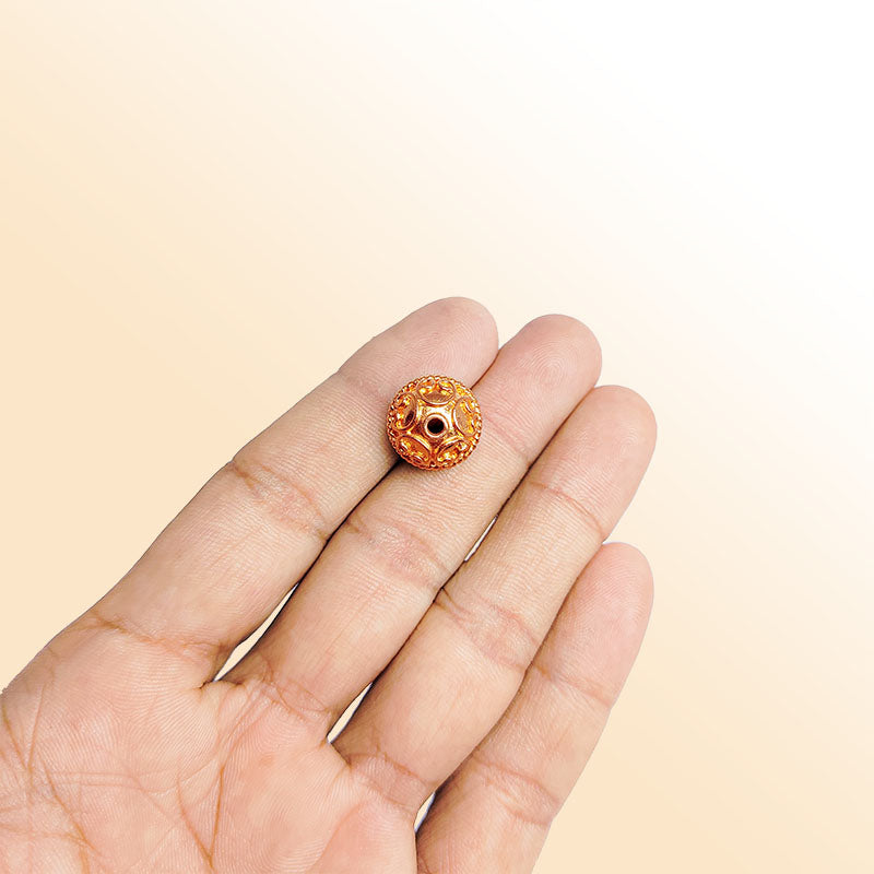 Handcrafted rose gold overlay over copper swirl round bead from India for DIY jewelry making