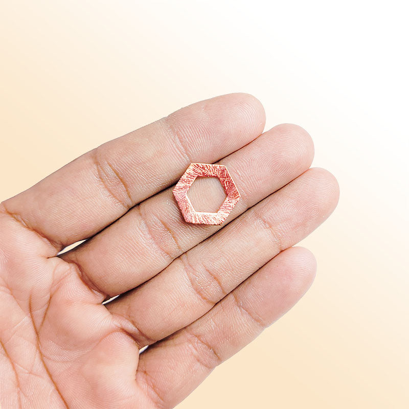 Rose gold overlay copper hexagon component handcrafted in India for retail jewelry making