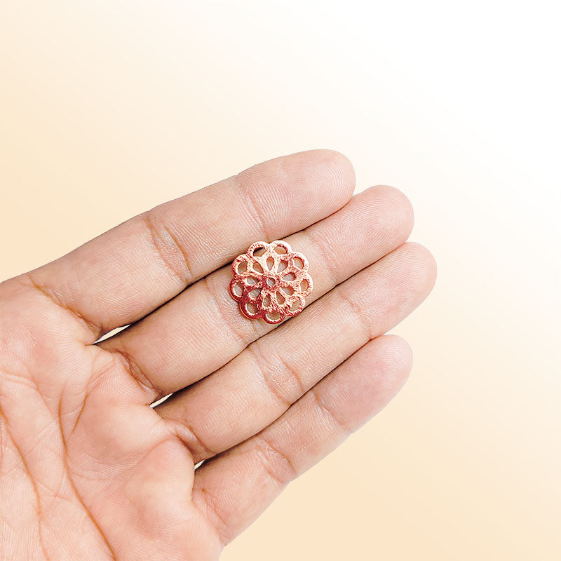 Rose gold overlay copper floral filigree component handcrafted in India for retail jewelry making