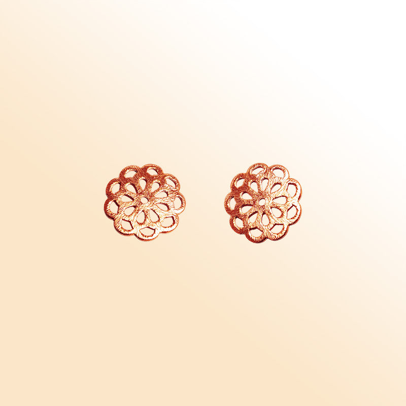 Rose gold overlay copper floral filigree component handcrafted in India for retail jewelry making