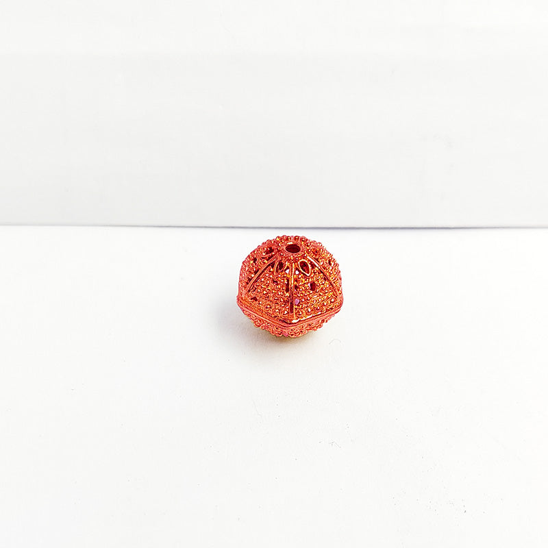 Rose gold faceted hexagon copper bead 15 mm handcrafted in India with intricate perforated detailing