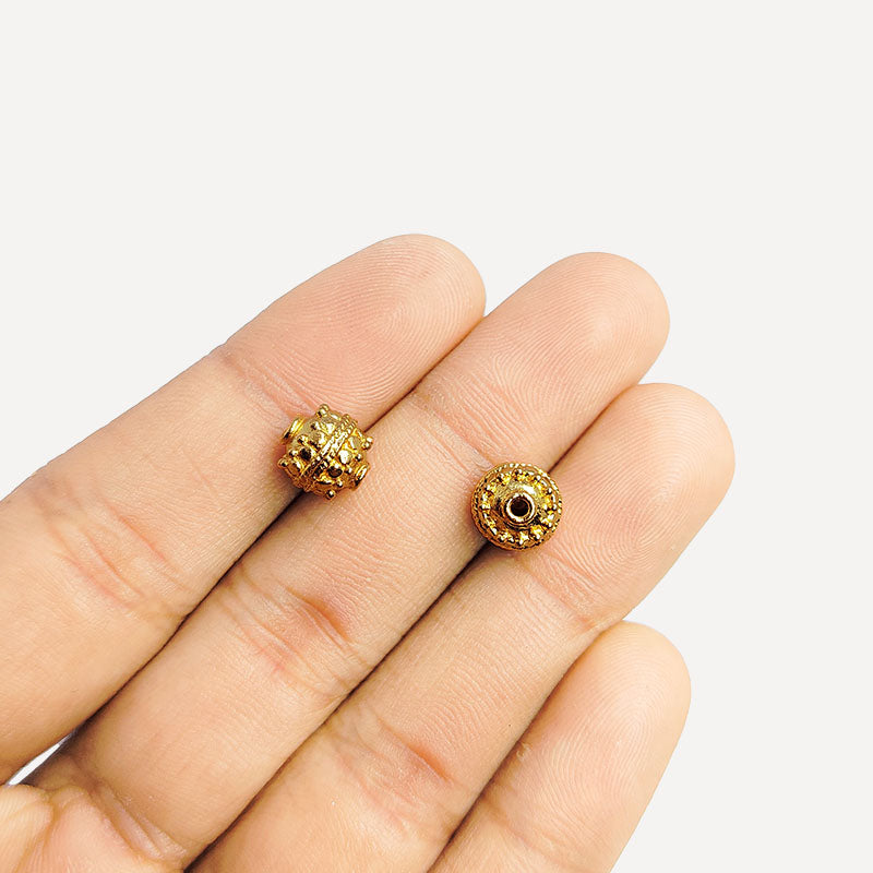 Rose gold ornate round copper bead 8 mm handcrafted in India with dotted texture and polished finish