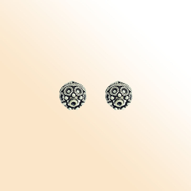 Silver rope detail studded copper bead handcrafted in India with antique finish and ornate texture