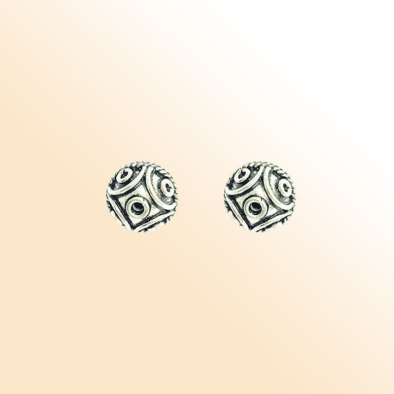 Handcrafted silver overlay round bead from India with oxidized finish and rope accent design for retail jewelry making