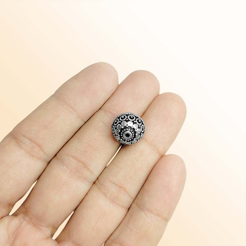 Handcrafted silver overlay granulated round bead from India with oxidized finish for retail jewelry making