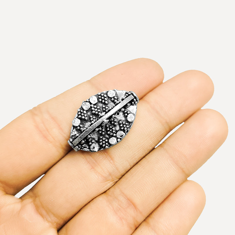 Handcrafted silver overlay oval bead from India with oxidized finish and granulated design for retail jewelry making