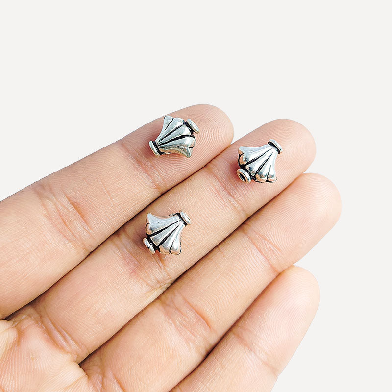 Handcrafted silver overlay fan bead from India with oxidized finish and fluted design for retail jewelry making