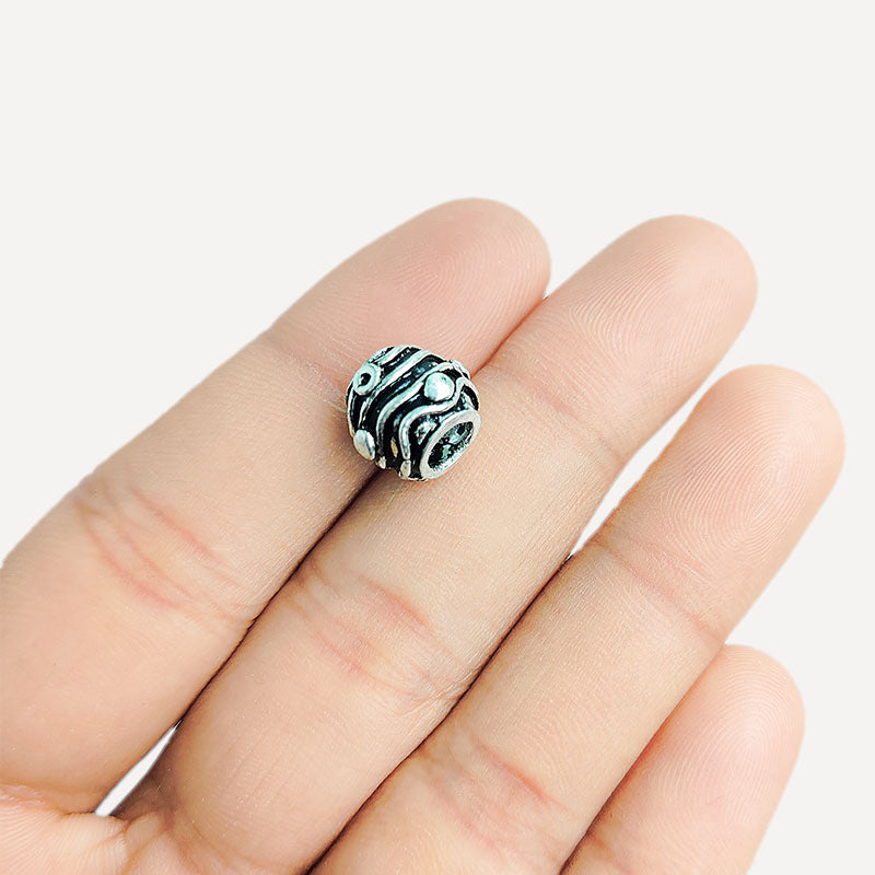 Handcrafted silver overlay bead from India with antique finish round spacer jewelry component